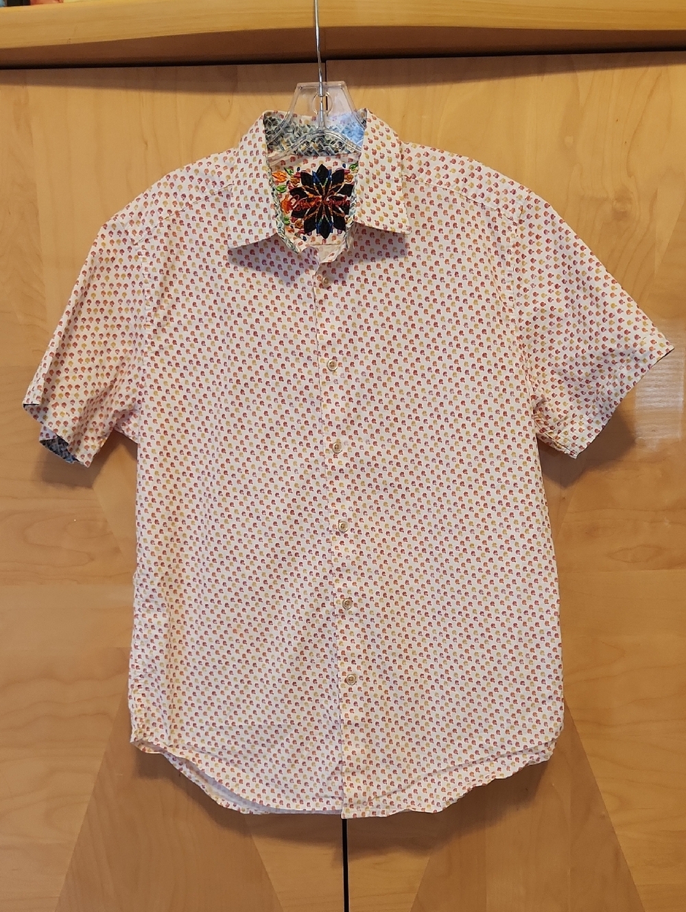 Men's Robert Graham Short Sleeve Button Up Print Shirt Red/Yellow Size Medium
